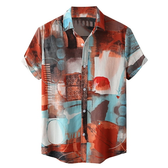 Mens Plus Size Shirts Men Hawaiian Short Sleeve Beach Shirt Printed Summer Casual Button Down Shirts