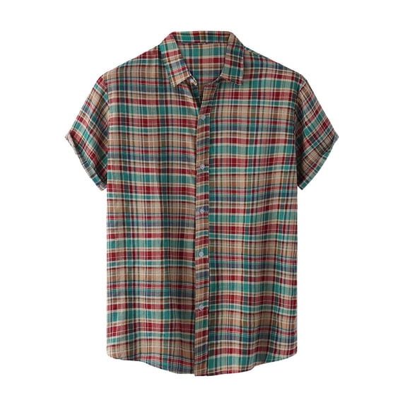 Mens Plus Size Shirts Men's Lapel Check Printed Shirt Hawaiian Floral Shirt
