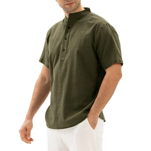 Mens Plus Size Shirts Men's Summer Cotton Linen Solid Color Casual Short Sleeve Shirt