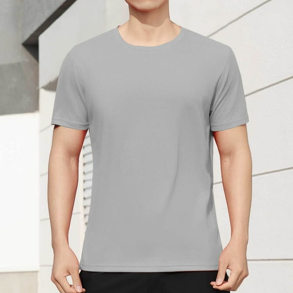 Mens Plus Size Shirts Short Sleeve Round Neck Sports Tops Stretch Athletic Basic Tee for Workout Gym Running Casual Active Wear T Shirt