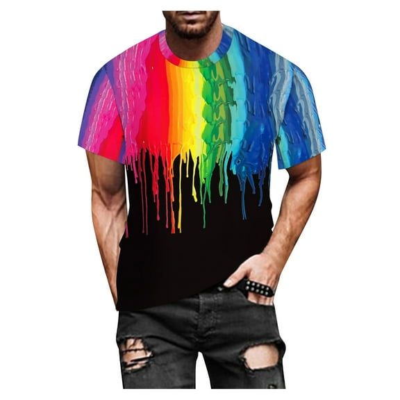 Mens Plus Size Shirts Summer Casual Slim 3D Printed Short Sleeve T Shirt Top Blouse