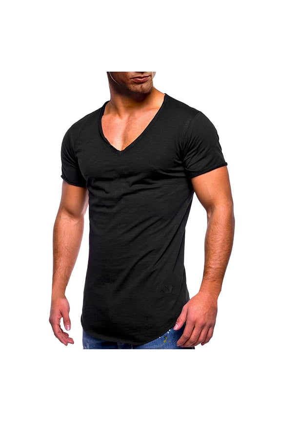 Mens Plus Size Shirts Summer Solid Color Slim Fit V-neck Fashion Short Sleeve Top T-shirt