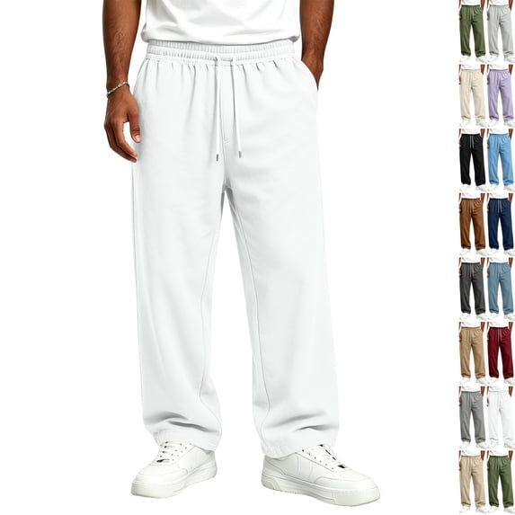 Mens Plus Size Sweatpants Casual Loose Fit Joggers Solid Color Lounge Athletic Pants 2026 White 4XL