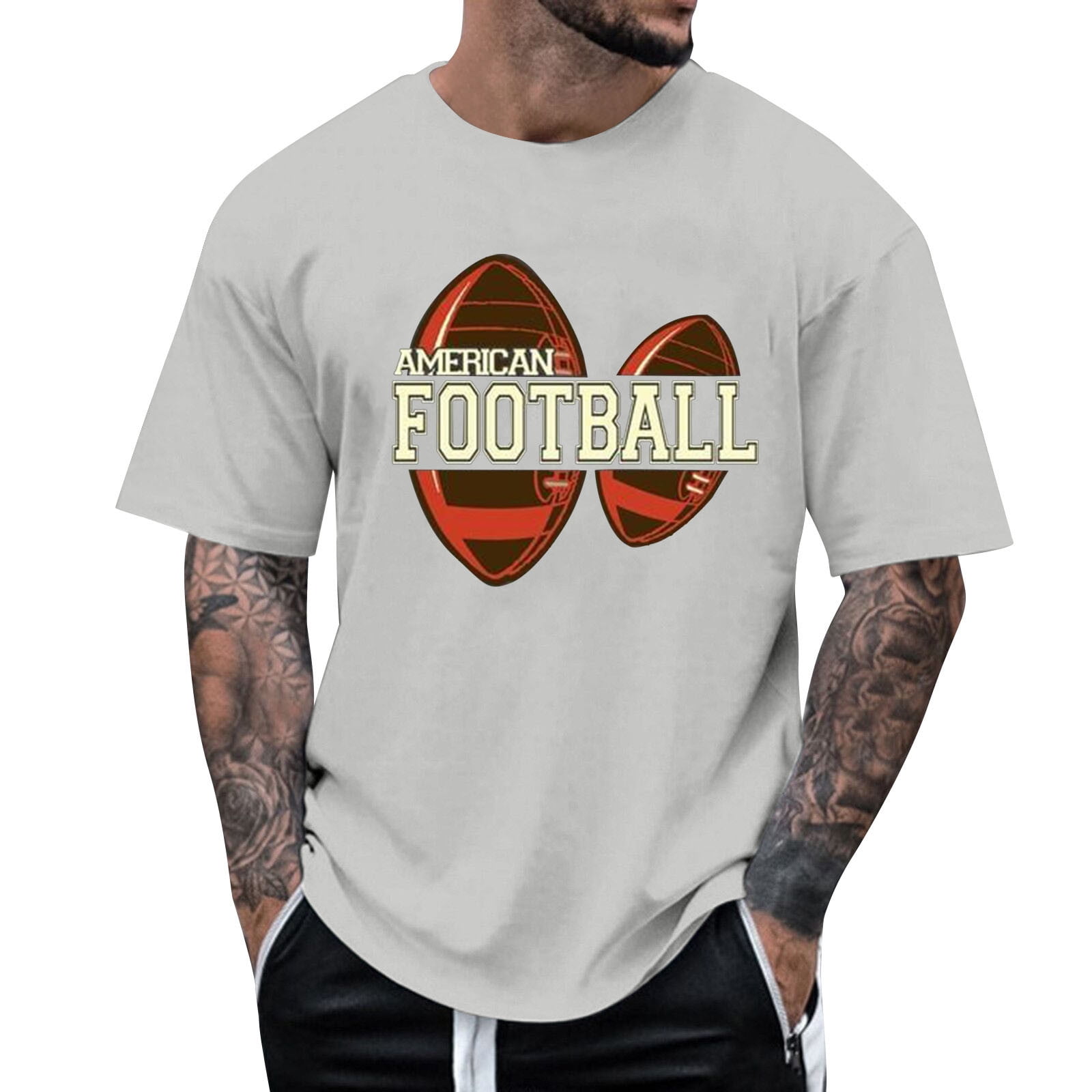 Mens Plus Size T-Shirts Football Printed Crew Neck Short Sleeved T