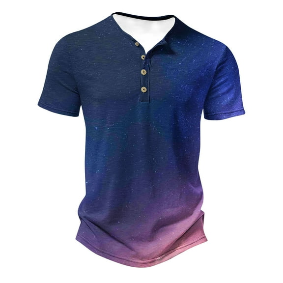 Short Sleeve T Shirts for Men S-5XL Big & Tall Slim-Fit Tees Plus Size Pullover Button Crewneck Casual Gradient Printed Tshirts Tops