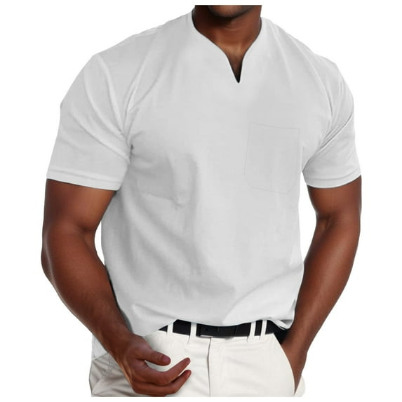 Mens Plus Size T Shirts V Neck Slim Fit Short Sleeve T Shirts With Pocket Summer Casual Tee Tops