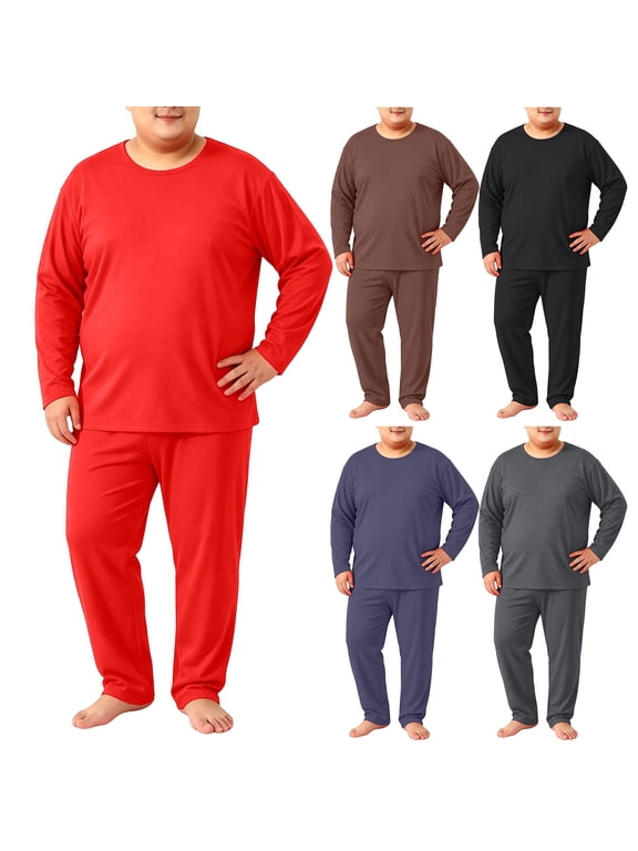 Mens Plus Size Thermal Underwear Set Size L-6XL- 2 Piece Stretch Soft Base Layer, Warm Breathable Shirt and Bottoms for Skiing and Cold Weather Fall Winter Days