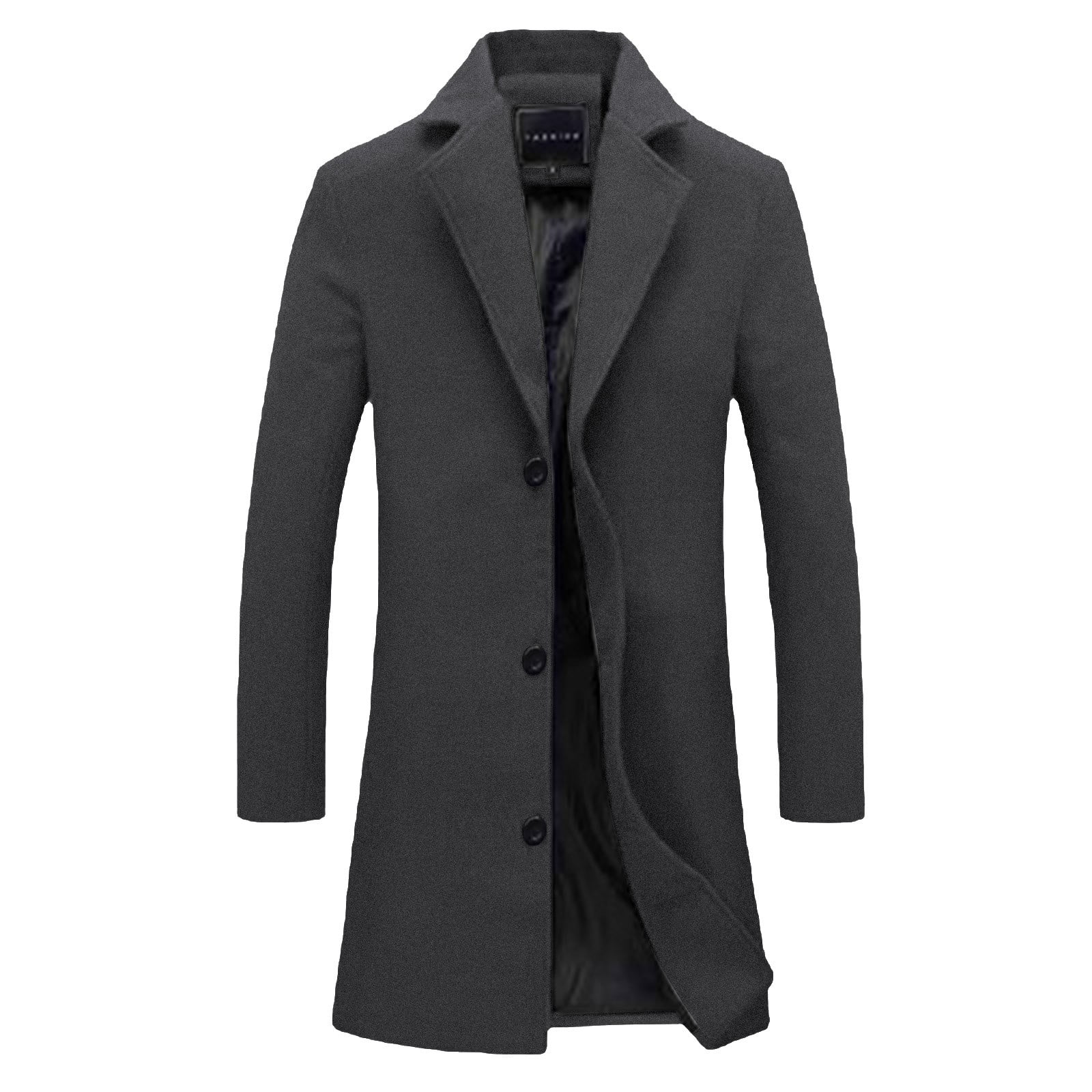 Mens Plus Size Trench Coat Single Breasted Notched Lapel Long