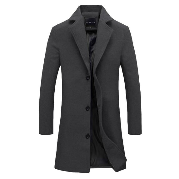 Mens Plus Size Trench Coat Single Breasted Notched Lapel Long Jacket Casual Fall Winter Business Pea Coat M-5XL