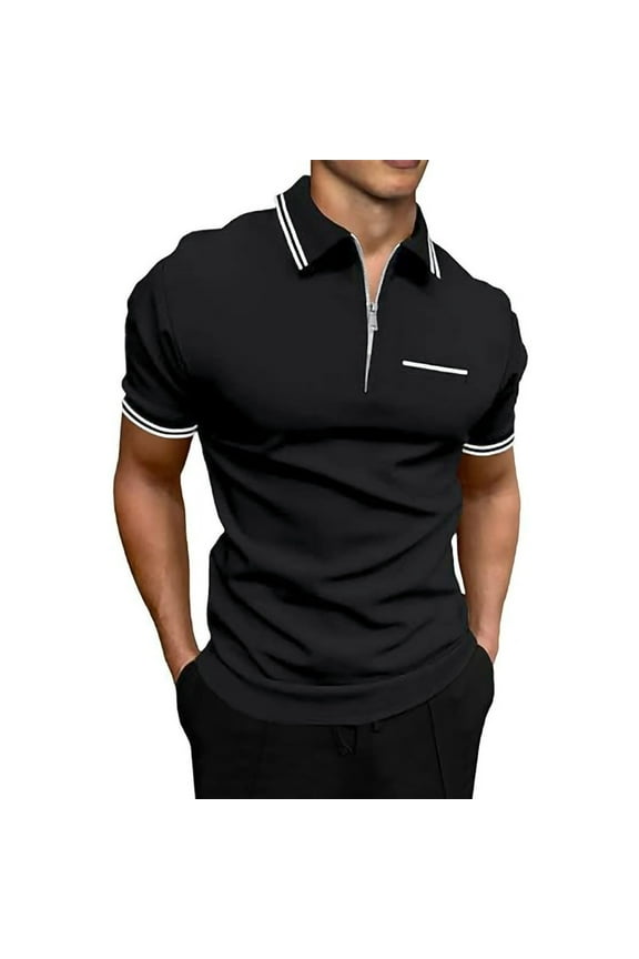 Mens Plus Size Tshirts Zipper Turn Down Collar Short Sleeved T Shirt Solid Color Polo Shirts Sports Dailywear T-Shirt