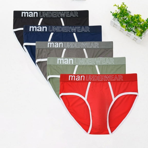 Mens Plus Size Underwear L-5X Big & Tall 5 Pack Trendy Mid Waisted Color-Block Stretchy Breathable High-Cut Multipack Briefs