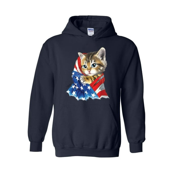 Mens Plus Sweatshirts and Hoodies - American Flag 4th of July Kitty