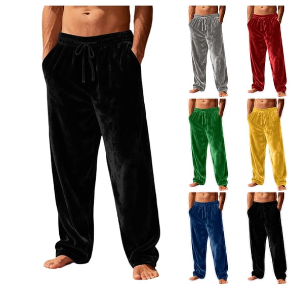 Mens Plush Warm Pajama Pants, Fluffy Soft Fleece Sleep Pant with Pockets Lounge Pj Bottoms for Men,Black XL