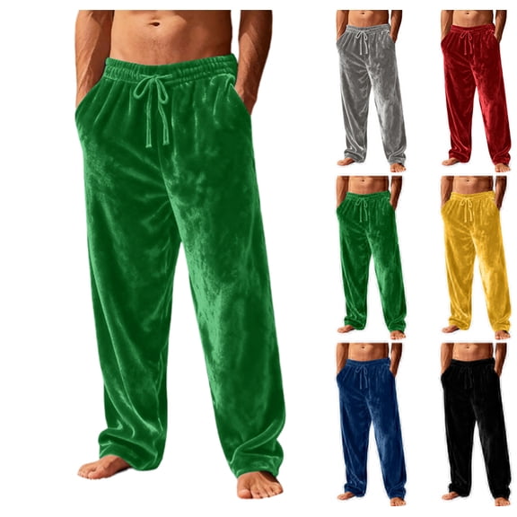 Mens Plush Warm Pajama Pants, Fluffy Soft Fleece Sleep Pant with Pockets Lounge Pj Bottoms for Men,Green XL