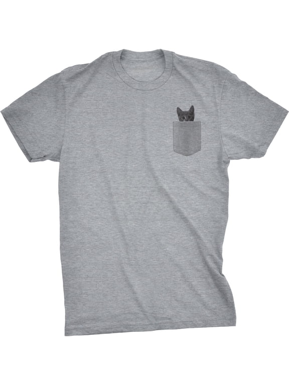 Mens Pocket Cat T Shirt Funny Printed Peeking Pet Kitten Animal Tee for Guys Graphic Tees
