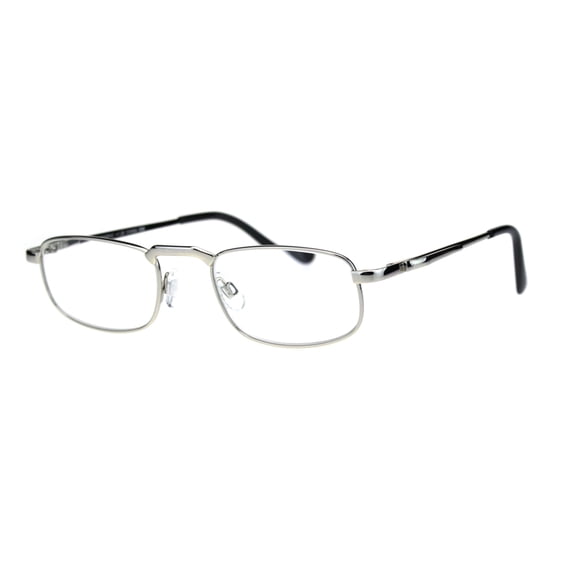 Mens Pocket Clip Arm Spring Hinge Rectangular Metal Rim Reading Glasses 1.5 Silver