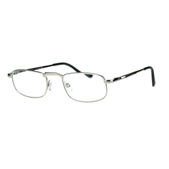 Mens Pocket Clip Arm Spring Hinge Rectangular Metal Rim Reading Glasses 2.25 Silver