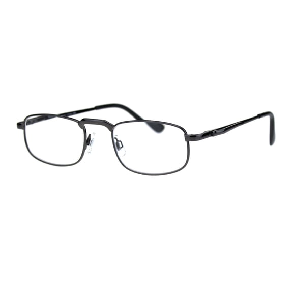 Mens Pocket Clip Arm Spring Hinge Rectangular Metal Rim Reading Glasses 2.75 Gunmetal