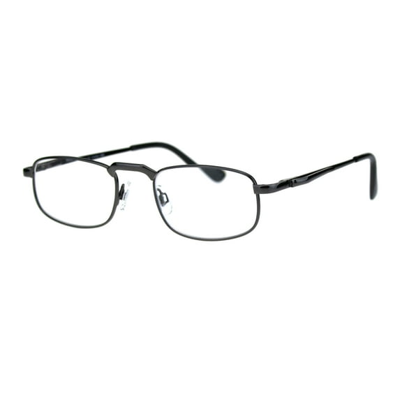 Mens Pocket Clip Arm Spring Hinge Rectangular Metal Rim Reading Glasses 3.25 Gunmetal