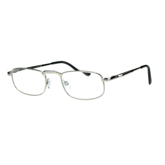 Mens Pocket Clip Arm Spring Hinge Rectangular Metal Rim Reading Glasses 3.25 Silver