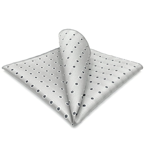 Mens Pocket Square Silk Hanky Grey Dots Business 12.6 inches Large
