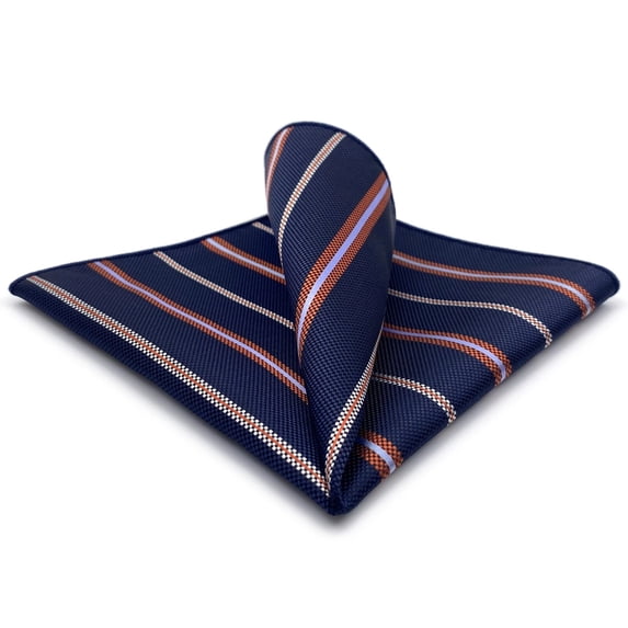 Mens Pocket Square Striped Blue with Orange Yellow Stripes for Suits Business