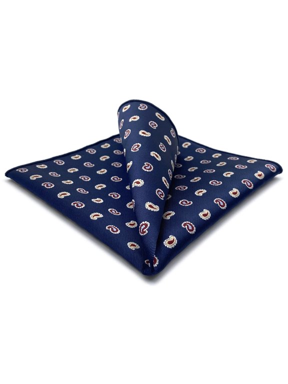 Mens Pocket Square for Suit Blue with Red Paisley Woven Wedding Groomsmen