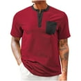 thumbnail image 1 of Mens Pocket Tee Shirts Qiggri Men Fashion Leisure Color Block Pocket Button Round Neck Short Sleeve Round-Neck Blouses Mens Work Shirts, 1 of 4