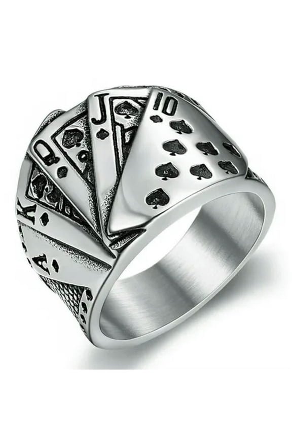 Mens Poker Biker Lucky Casino Ring Jewelry Stainless Steel Jewelry Men Size 7-12