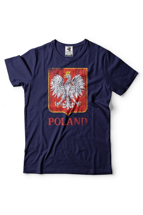 Mens Poland Patriotic Flag Shirt Poland Logo Shirt Polska Shirt Poland Coat Of Arms Shirt (3X-Large Navy Blue)