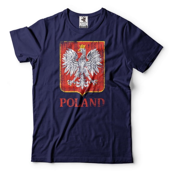 Mens Poland Patriotic Flag Shirt Poland Logo Shirt Polska Shirt Poland Coat Of Arms Shirt (Small Navy Blue)