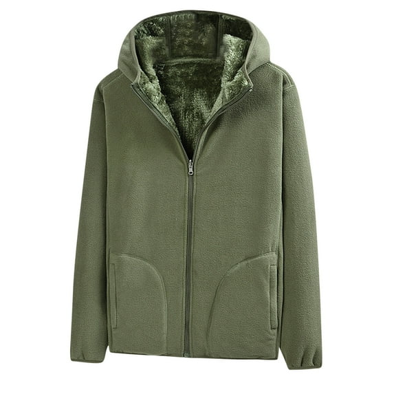 Mens Polar Fleece Hoodies Full Zip Outdoor Winter Soft Hooded Coat with Pocket Fuzzy Sherpa Warm Hoodies Jackets (Army Green XL)