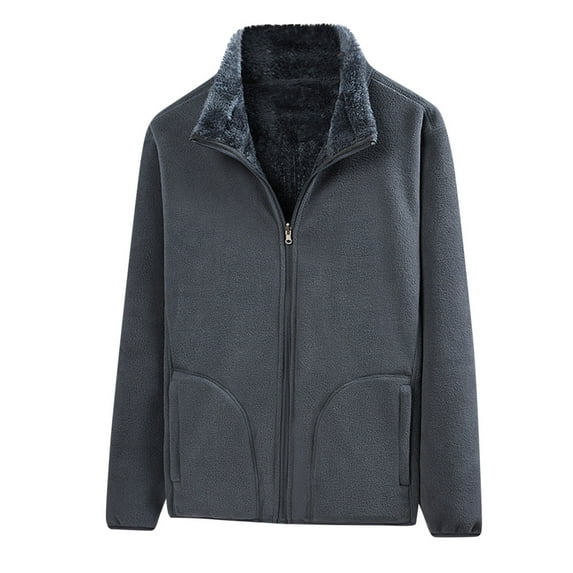 Mens Polar Fleece Hoodies Full Zip Outdoor Winter Soft Hooded Coat with Pocket Fuzzy Sherpa Warm Hoodies Jackets (Gray 2XL)