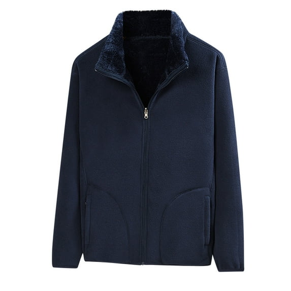 Mens Polar Fleece Hoodies Full Zip Outdoor Winter Soft Hooded Coat with Pocket Fuzzy Sherpa Warm Hoodies Jackets (Navy M)