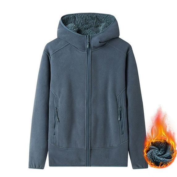 Mens Polar Fleece Hoodies Zip Up Long Sleeve Solid Color Hooded Warm Jacket with Pockets for Men Winter Coats (Dark Gray 2XL)