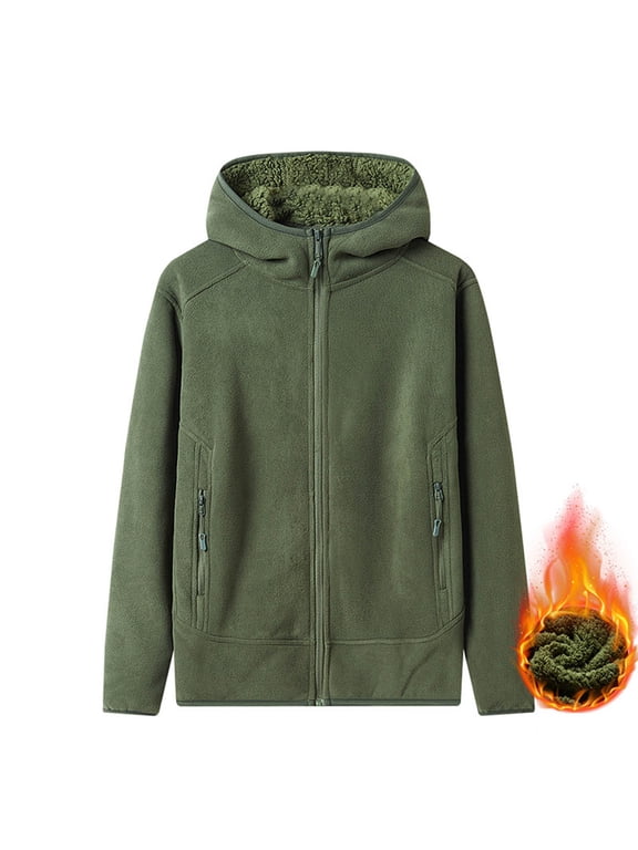 Mens Polar Fleece Hoodies Zip Up Long Sleeve Solid Color Hooded Warm Jacket with Pockets for Men Winter Coats (Green 3XL)