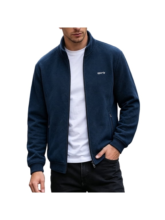 Mens Polar Fleece Jacket Lightweight Zip Up Jackets Outdoor Coat Zipper Fleece Jacket Men Soft Warm Windproof Stand Collar for Casual Outdoor Outerwear