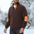 thumbnail image 1 of Mens Polar Fleece Sweatshirt Casual Stand Collar Quarter Button Color Block Pullover Long Sleeve with Pockets (XXL, Coffee), 1 of 6