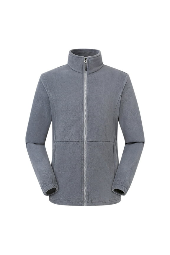 Mens Polar Fleece Zip Up Jacket Winter Warm Stand Collar Coats with Pockets for Men Loose Solid Color Outerwear (Gray XL)