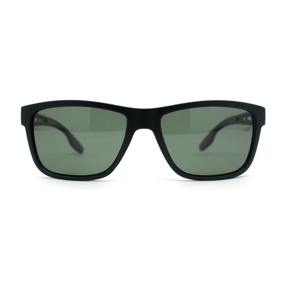 Mens Polarized Antiglare Rectangular Sport Horn Rim Agent Sunglasses Matte Black - Green