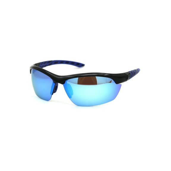 Mens Polarized Baseball Plastic Half Rim Warp Sport Sunglasses Black Blue Blue Mirror