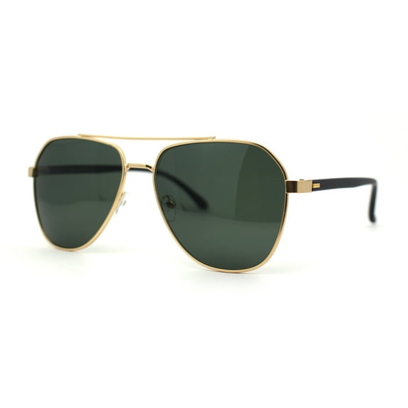 Mens Polarized Classic Air Force Pilot Officer Metal Sunglasses Gold Matte Black Green