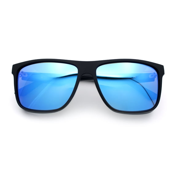 Mens Polarized Color Mirror Windbreaker Horn Rim Plastic Sunglasses Black - Blue Mirror