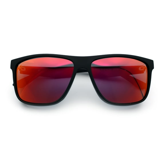 Mens Polarized Color Mirror Windbreaker Horn Rim Plastic Sunglasses Black - Fuchsia Mirror