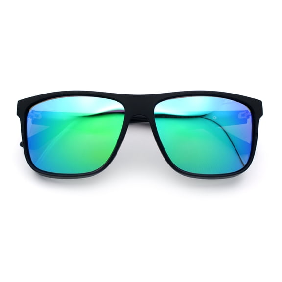 Mens Polarized Color Mirror Windbreaker Horn Rim Plastic Sunglasses Black - Teal Mirror