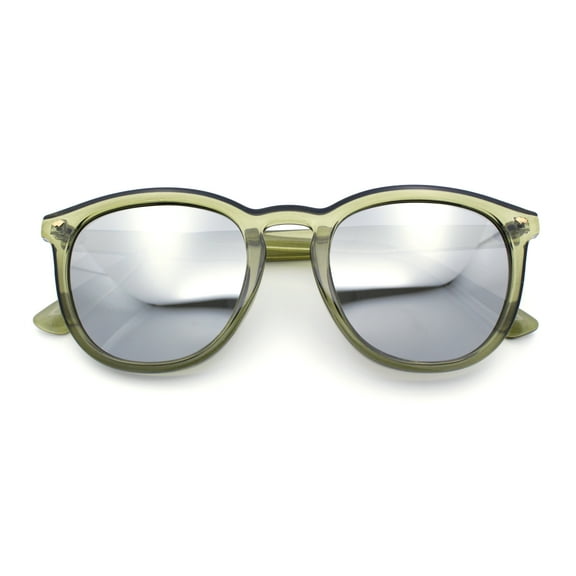 Mens Polarized Hipster Keyhole Thin Plastic Horn Rim Plastic Sunglasses Green - Silver Mirror