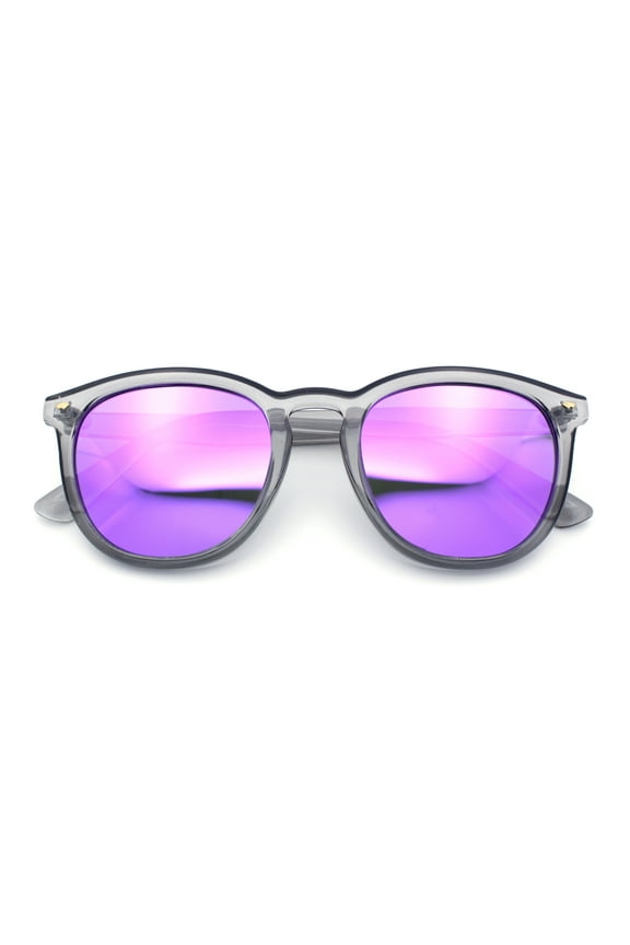 Mens Polarized Hipster Keyhole Thin Plastic Horn Rim Plastic Sunglasses Slate - Purple Mirror