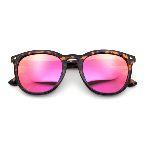 Mens Polarized Hipster Keyhole Thin Plastic Horn Rim Plastic Sunglasses Tortoise - Pink Mirror
