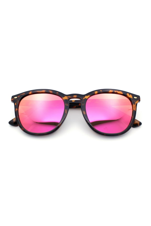Mens Polarized Hipster Keyhole Thin Plastic Horn Rim Plastic Sunglasses Tortoise - Pink Mirror