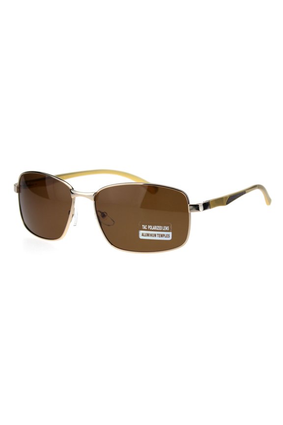 Mens Polarized Lens Aluminum Arm Metal Rim Light Weight Agent Sunglasses Gold Brown